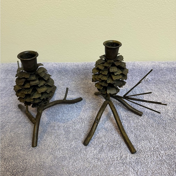 Brown metal pine cone candle holders. - Picture 3 of 7